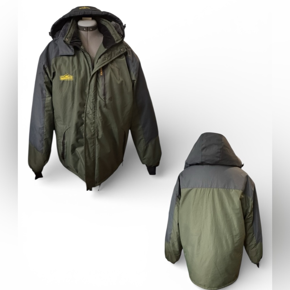 Green and Gray Hooded Insulated Coat Jacket